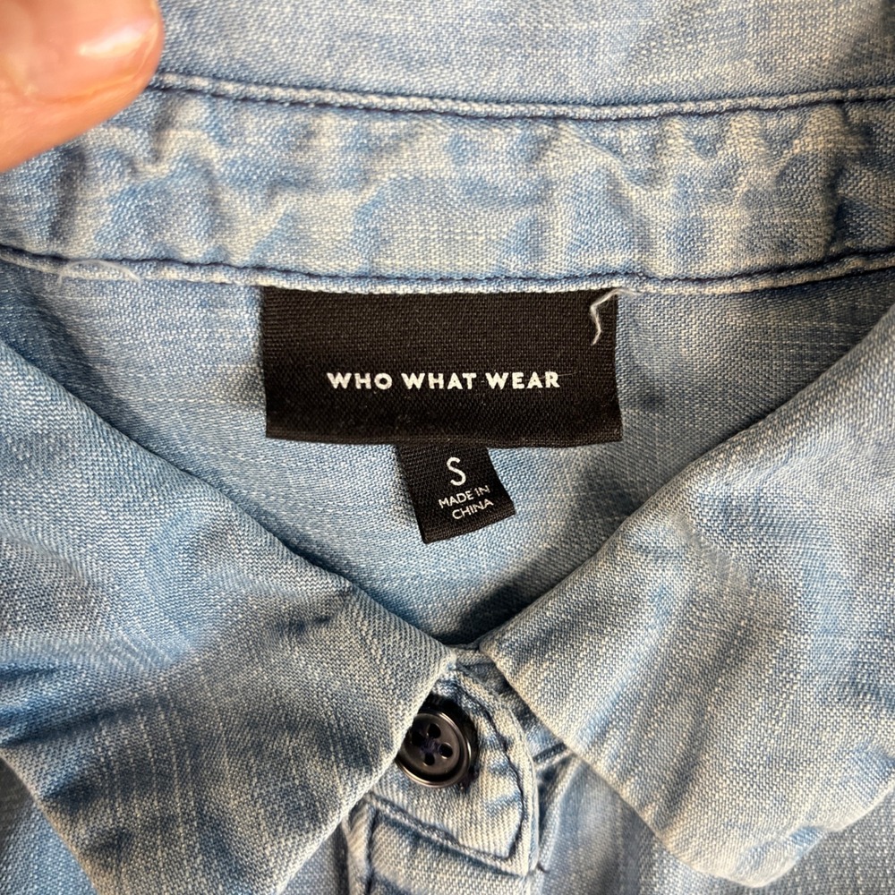 Who What Wear Womens Sleeveless Lyocell Chambray Normcore Shirt Light Blue Sz S - Picture 2 of 6